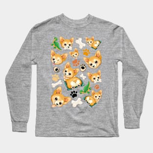 Korgi Pet Dog Happy and Cute Cartoon Character Long Sleeve T-Shirt